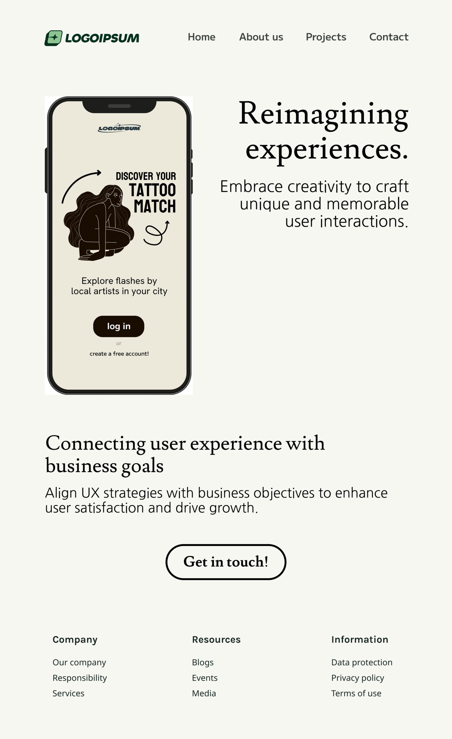 Light coloured website showcasing a phone screen and several titles.